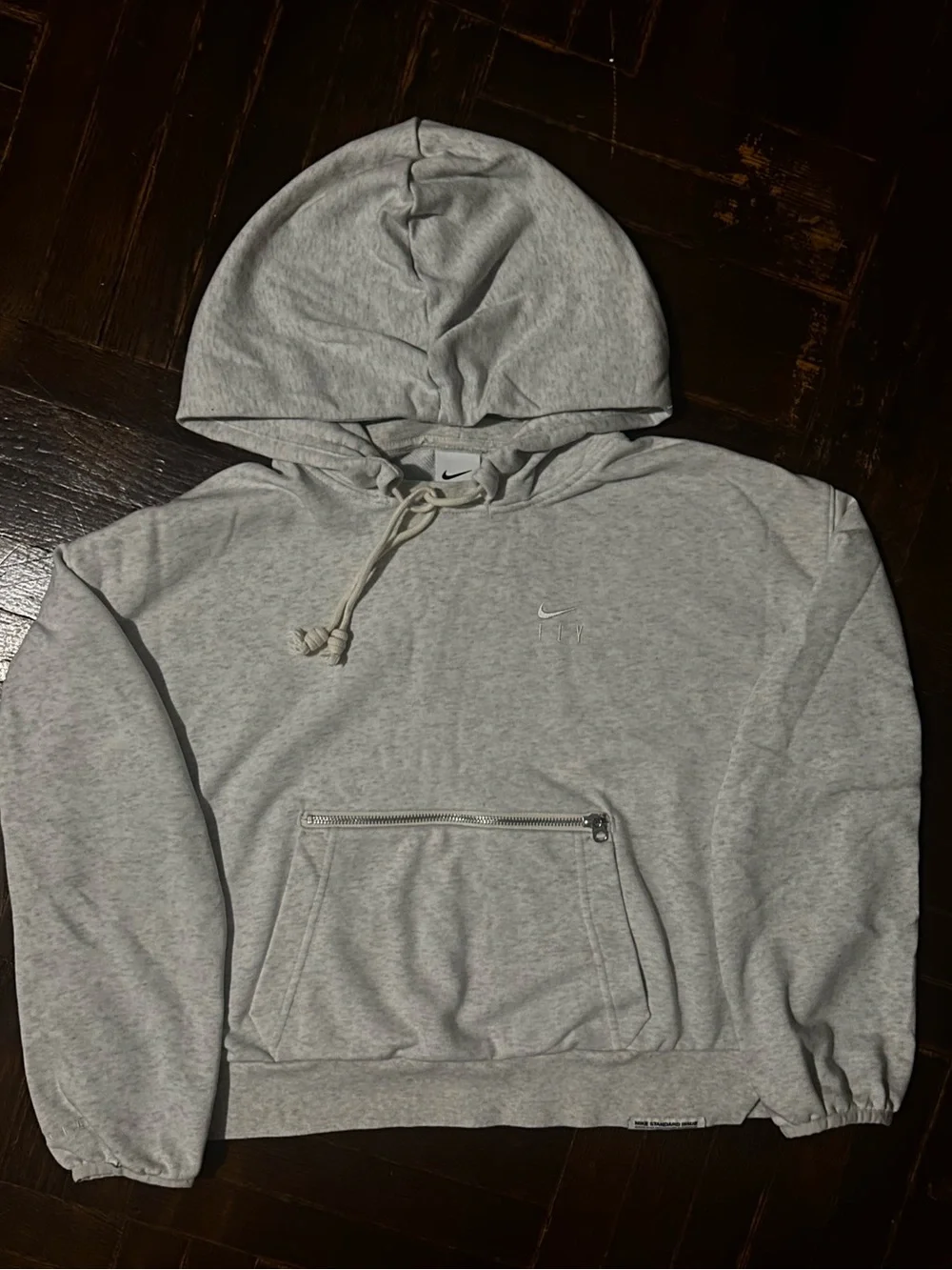 Nike Light Gray Cropped Pullover Hoodie with Zip Pocket